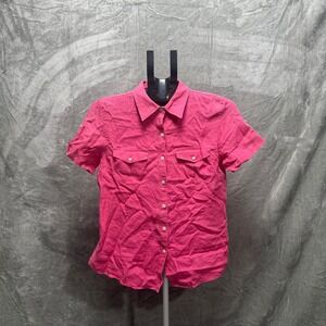 LLBean Mens Linen Short Sleeve Button Up Shirt Hot Pink Size Small